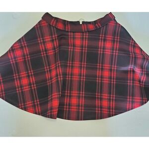 Hot‎ Topic Red Plaid Mini Skirt Silver Zipper Ring Pull XS Pockets